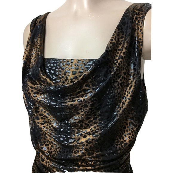 Frank Lyman Sleeveless Cheetah Print Ruched Cowl Neck Cocktail Party Dre… - Picture 7 of 9